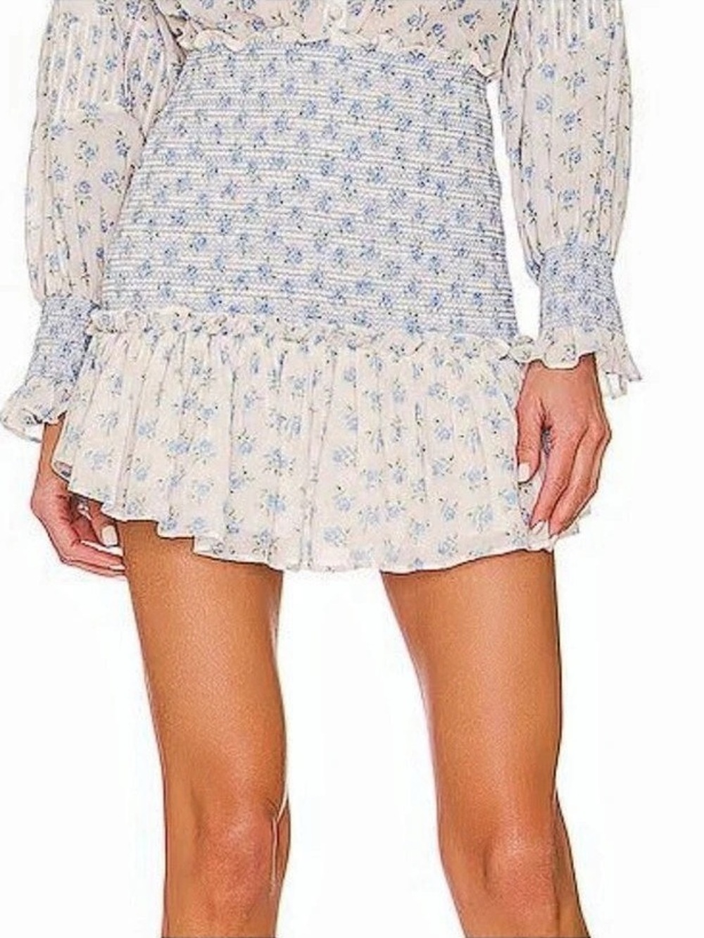 LoveShackFancy Roux Skirt Powder Blue Floral Smocked Mini XS